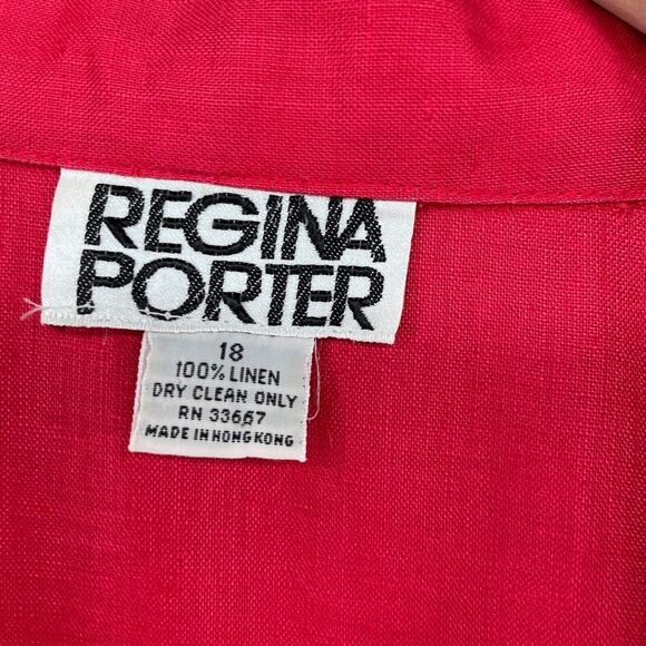 REGINA PORTER Top Women 18 Linen Button Front Collared Short Sleeve Red VTG - Picture 12 of 15